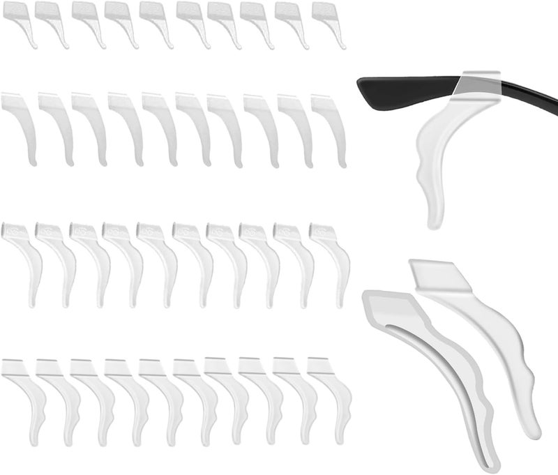 FSACLE Glasses Ear Grips Air Chamber - 20 Pairs Eye Glasses Ear Grippers Anti-Slip Holder, Silicone Ear Hook, Glasses Ear Grip Sleeve Retainer for Sports Glasses, Sunglasses Reading (Clear) - Image 1